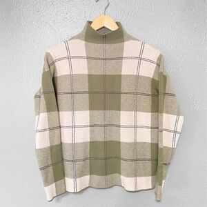 Rachel Zoe Green and Cream Mock Turtleneck Plaid Sweater